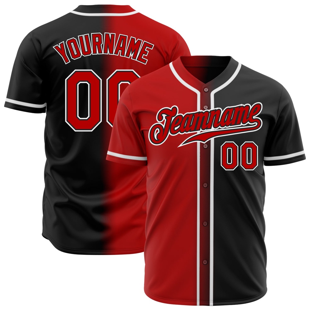 Black Red-White Authentic Gradient Fashion Baseball Jersey, Custom Baseball Jersey, Personalized Sport Jersey Black Red-White Authentic Gradient Fashion Baseball Jersey, Custom Baseball Jersey, Personalized Sport Jersey