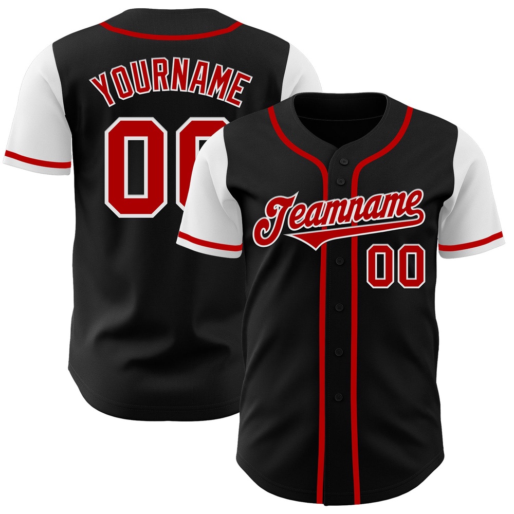 Black Red-White Authentic Two Tone Baseball Jersey, Custom Baseball Jersey, Personalized Sport Jersey Black Red-White Authentic Two Tone Baseball Jersey, Custom Baseball Jersey, Personalized Sport Jersey