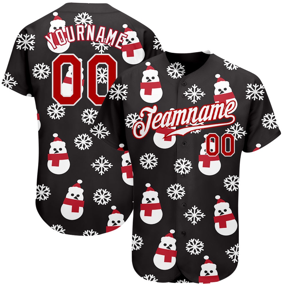 Black Red-White Christmas 3D Authentic Baseball Jersey, Custom Baseball Jersey, Personalized Sport Jersey Black Red-White Christmas 3D Authentic Baseball Jersey, Custom Baseball Jersey, Personalized Sport Jersey