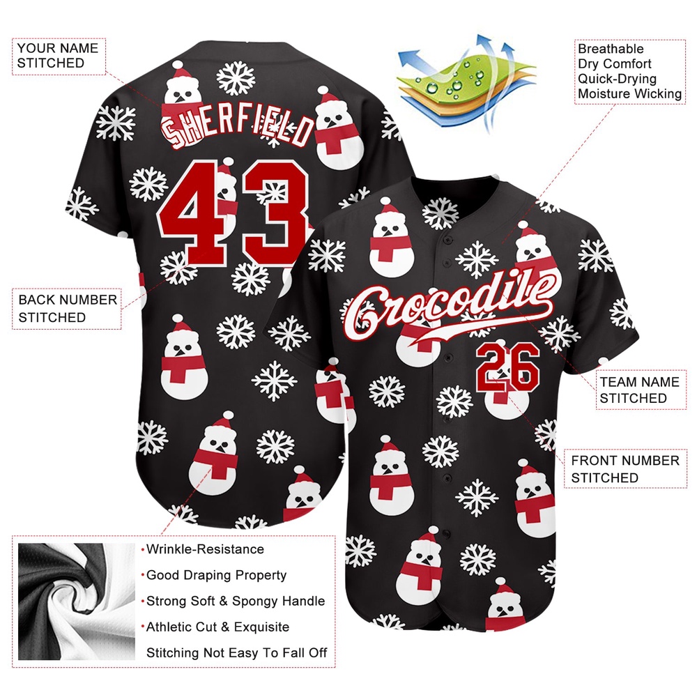 Black Red-White Christmas 3D Authentic Baseball Jersey, Custom Baseball Jersey, Personalized Sport Jersey Black Red-White Christmas 3D Authentic Baseball Jersey, Custom Baseball Jersey, Personalized Sport Jersey