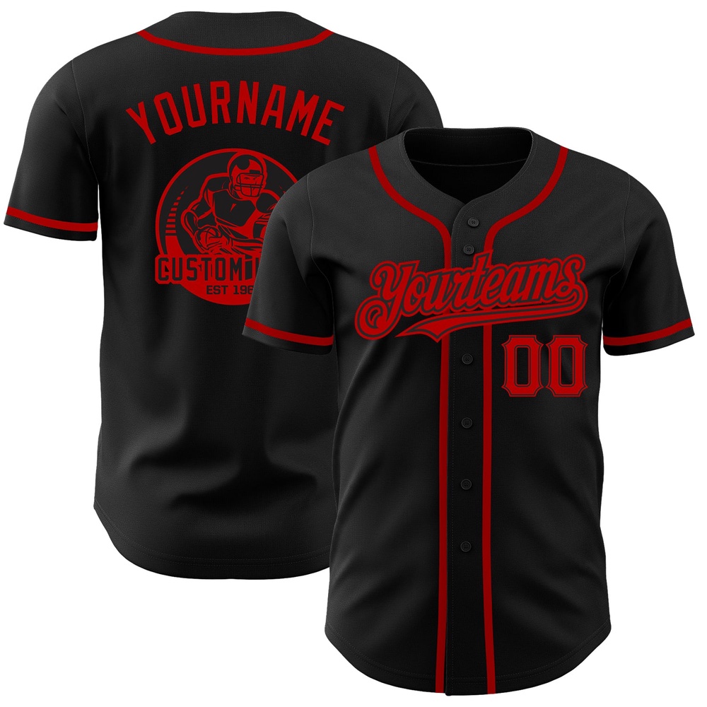 Black Red Authentic Baseball Jersey, Custom Baseball Jersey, Personalized Sport Jersey Black Red Authentic Baseball Jersey, Custom Baseball Jersey, Personalized Sport Jersey