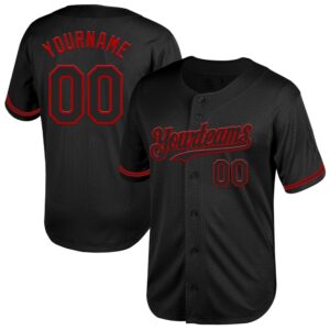Black Red Mesh Authentic Throwback Baseball Jersey,…