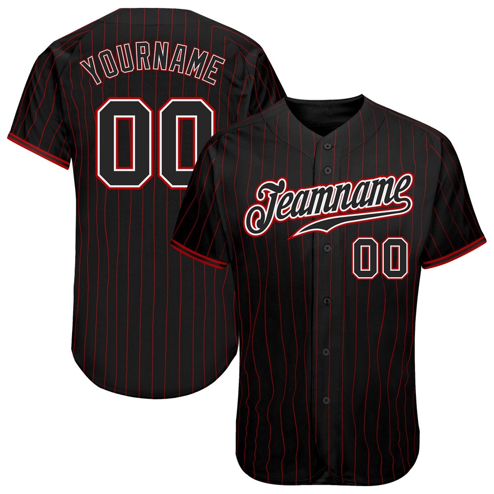 Black Red Pinstripe Black-White Authentic Baseball Jersey, Custom Baseball Jersey, Personalized Sport Jersey Black Red Pinstripe Black-White Authentic Baseball Jersey, Custom Baseball Jersey, Personalized Sport Jersey