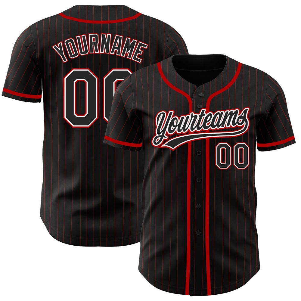 Black Red Pinstripe Black Authentic Baseball Jersey, Custom Baseball Jersey, Personalized Sport Jersey Black Red Pinstripe Black Authentic Baseball Jersey, Custom Baseball Jersey, Personalized Sport Jersey