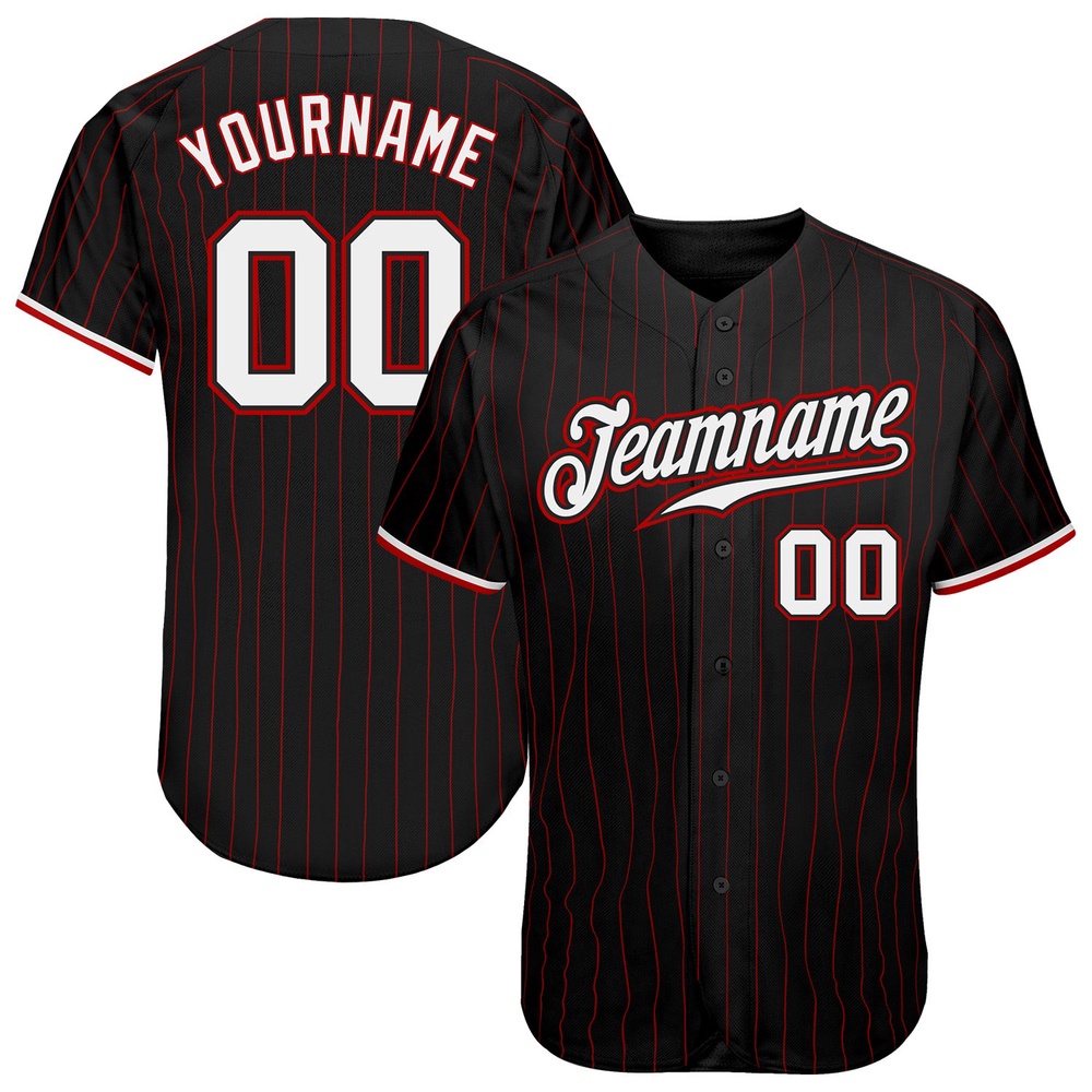 Black Red Pinstripe White-Red Authentic Baseball Jersey, Custom Baseball Jersey, Personalized Sport Jersey
