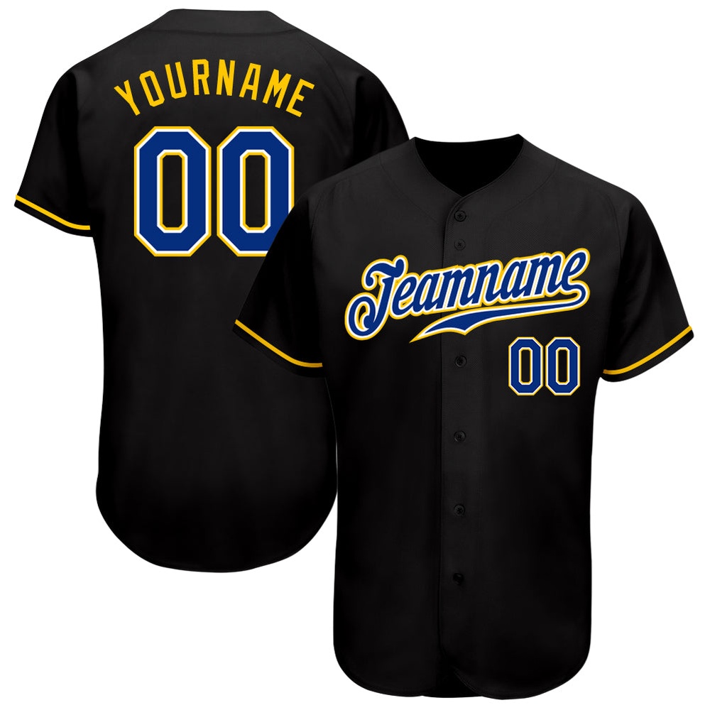 Black Royal-Gold Authentic Baseball Jersey, Custom Baseball Jersey, Personalized Sport Jersey Black Royal-Gold Authentic Baseball Jersey, Custom Baseball Jersey, Personalized Sport Jersey