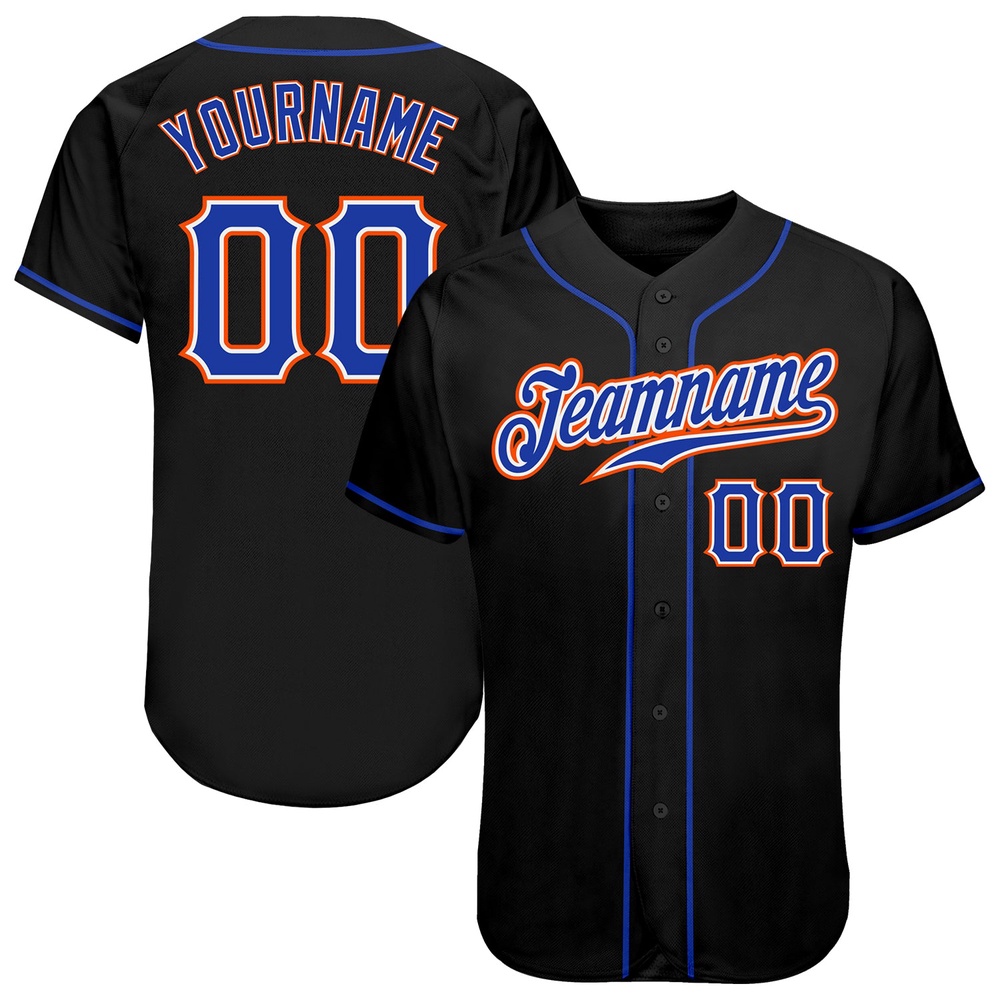 Black Royal-Orange Authentic Baseball Jersey, Custom Baseball Jersey, Personalized Sport Jersey