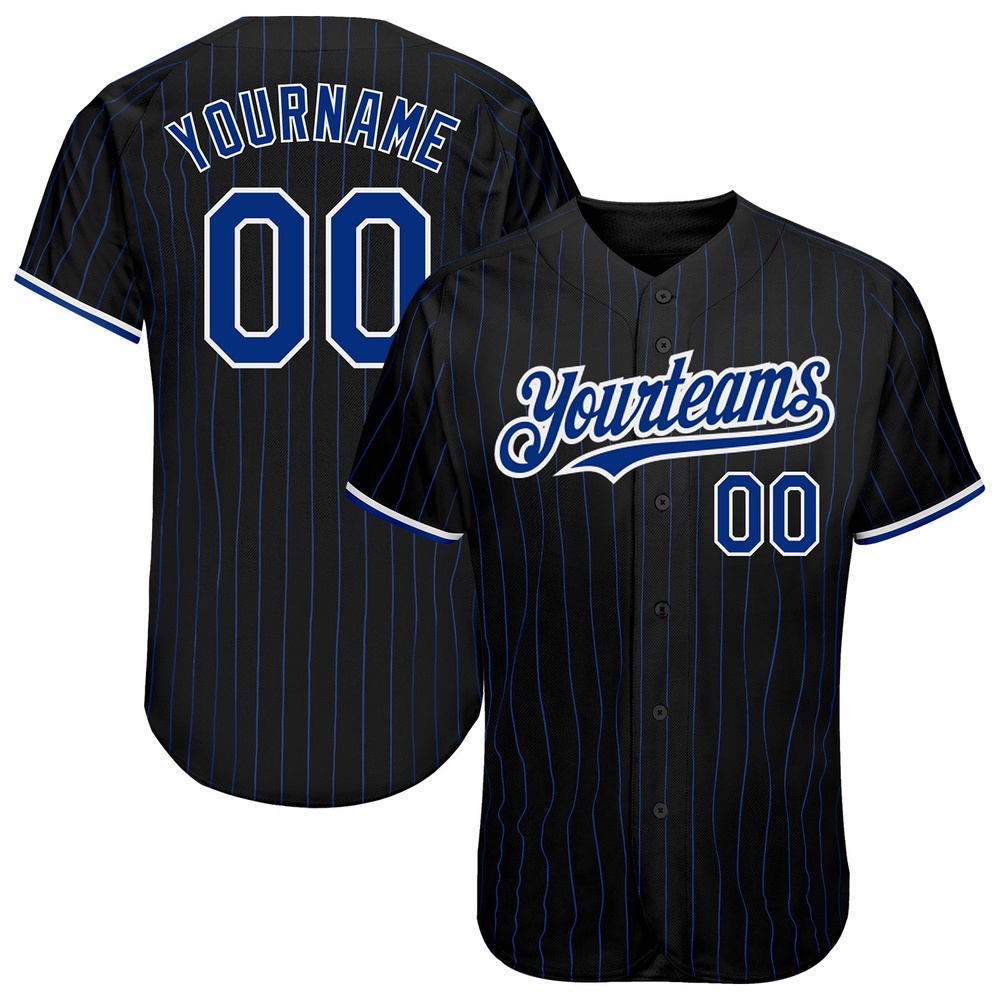Black Royal Pinstripe White Authentic Baseball Jersey, Custom Baseball Jersey, Personalized Sport Jersey Black Royal Pinstripe White Authentic Baseball Jersey, Custom Baseball Jersey, Personalized Sport Jersey