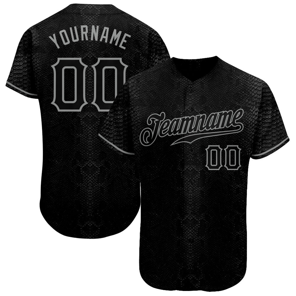 Black Snakeskin Black-Gray 3D Pattern Design Authentic Baseball Jersey, Custom Baseball Jersey, Personalized Sport Jersey Black Snakeskin Black-Gray 3D Pattern Design Authentic Baseball Jersey, Custom Baseball Jersey, Personalized Sport Jersey