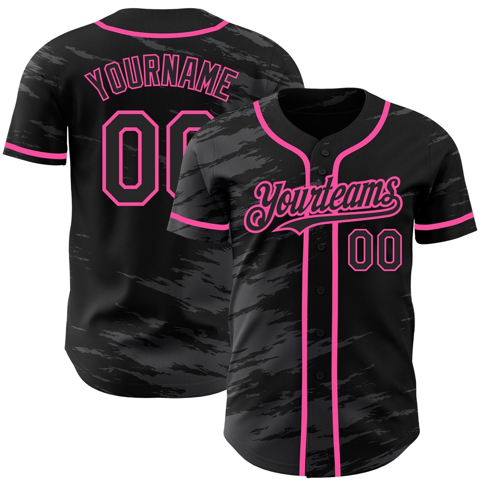 Black Steel Gray Splash Ink Pink Authentic Baseball Jersey, Custom Baseball Jersey, Personalized Sport Jersey