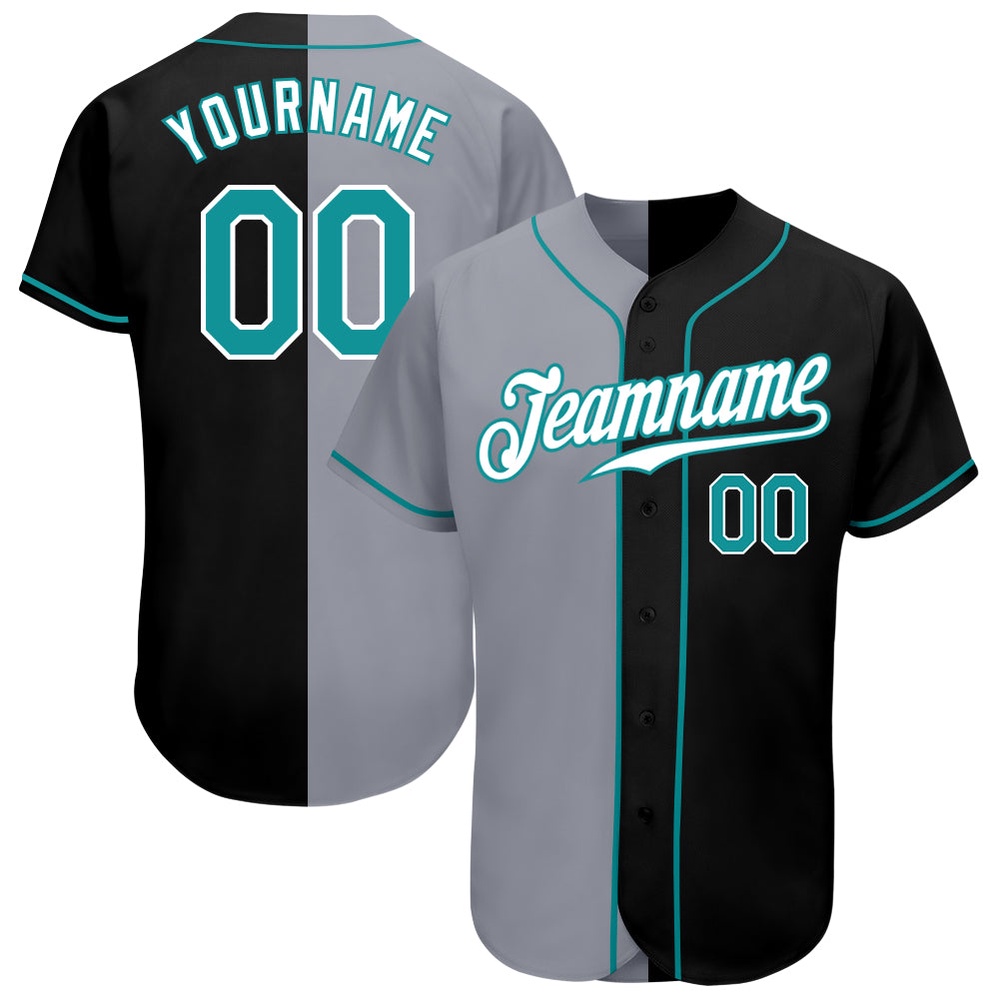 Black Teal-Gray Authentic Split Fashion Baseball Jersey, Custom Baseball Jersey, Personalized Sport Jersey