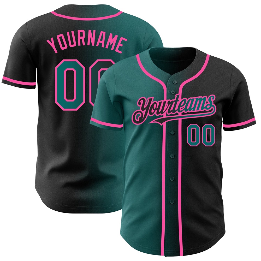 Black Teal-Pink Authentic Gradient Fashion Baseball Jersey, Custom Baseball Jersey, Personalized Sport Jersey