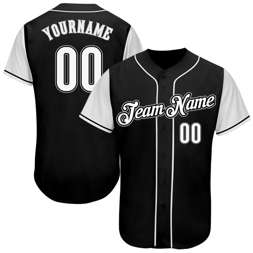 Black White-Gray Authentic Two Tone Baseball Jersey, Custom Baseball Jersey, Personalized Sport Jersey