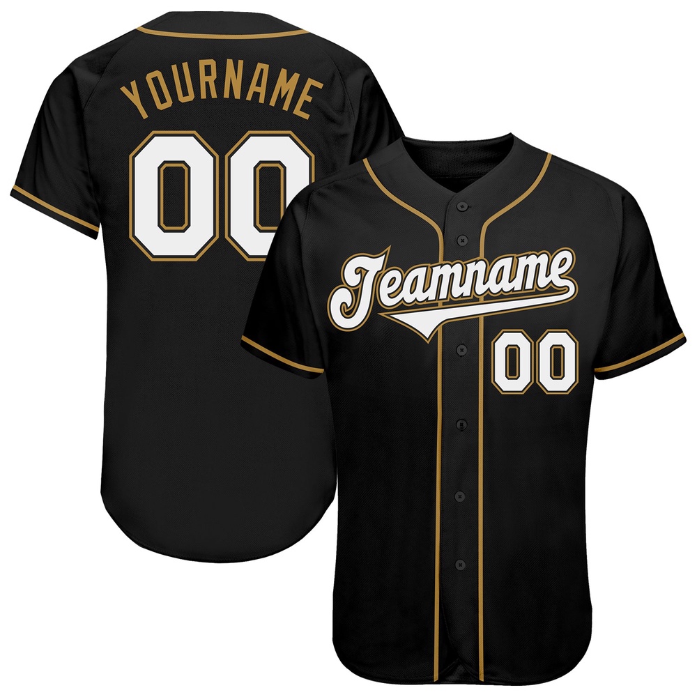Black White-Old Gold Authentic Baseball Jersey, Custom Baseball Jersey, Personalized Sport Jersey