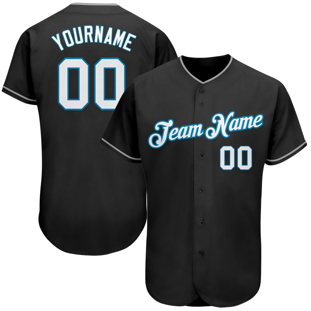 Black White-Panther Blue Authentic Baseball Jersey, Custom Baseball Jersey, Personalized Sport Jersey