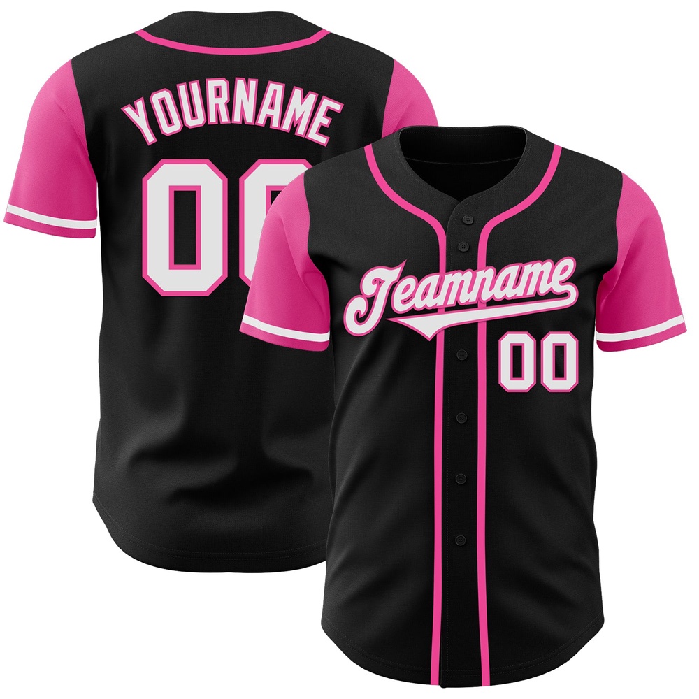 Black White-Pink Authentic Two Tone Baseball Jersey, Custom Baseball Jersey, Personalized Sport Jersey Black White-Pink Authentic Two Tone Baseball Jersey, Custom Baseball Jersey, Personalized Sport Jersey