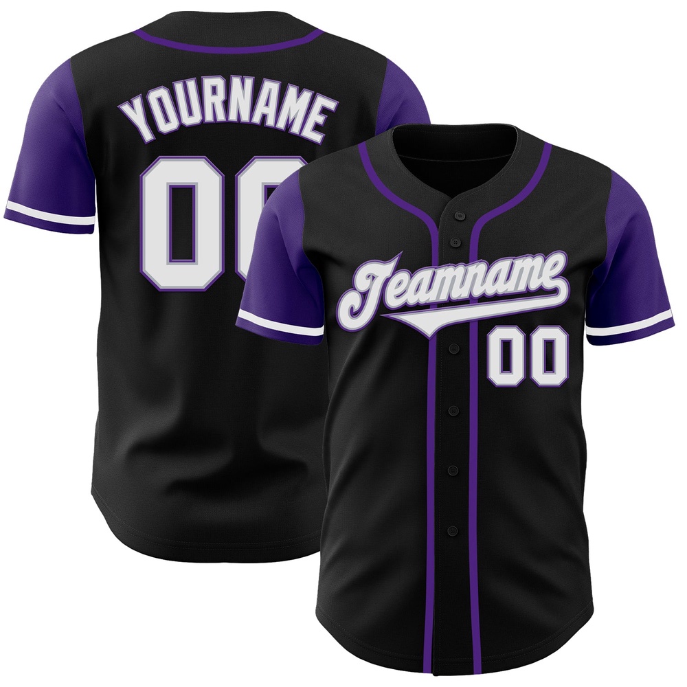 Black White-Purple Authentic Two Tone Baseball Jersey, Custom Baseball Jersey, Personalized Sport Jersey