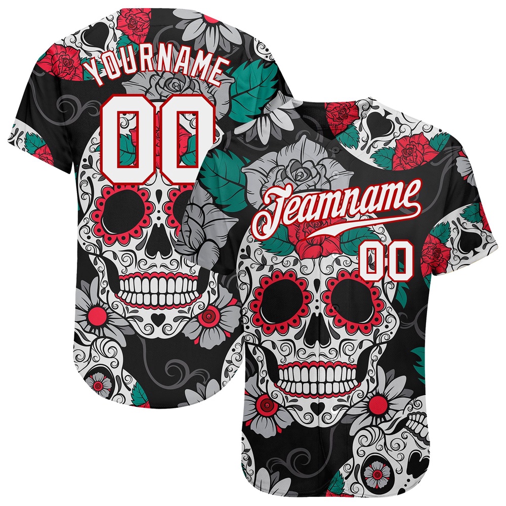Black White-Red 3D Skull Fashion Authentic Baseball Jersey, Custom Baseball Jersey, Personalized Sport Jersey Black White-Red 3D Skull Fashion Authentic Baseball Jersey, Custom Baseball Jersey, Personalized Sport Jersey