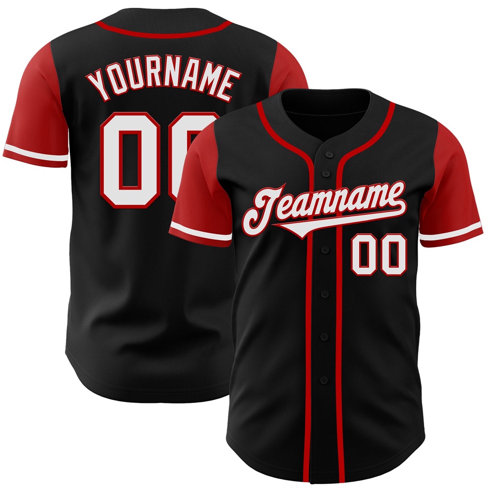 Black White-Red Authentic Two Tone Baseball Jersey, Custom Baseball Jersey, Personalized Sport Jersey