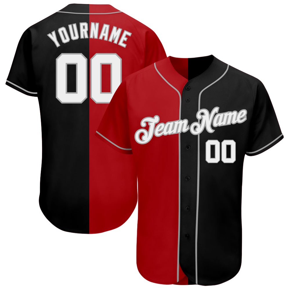 Black White-Red Gray Authentic Split Fashion Baseball Jersey, Custom Baseball Jersey, Personalized Sport Jersey