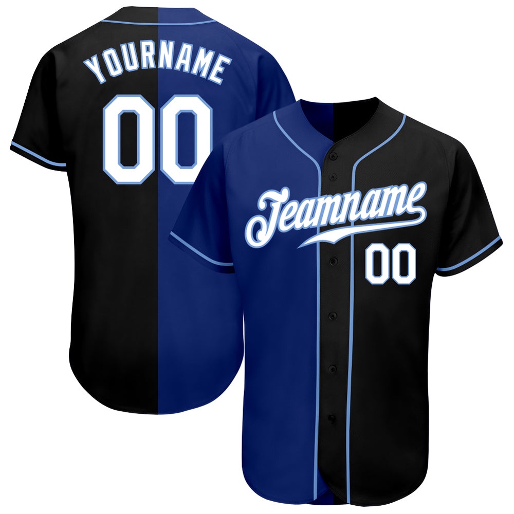 Black White-Royal Authentic Split Fashion Baseball Jersey, Custom Baseball Jersey, Personalized Sport Jersey