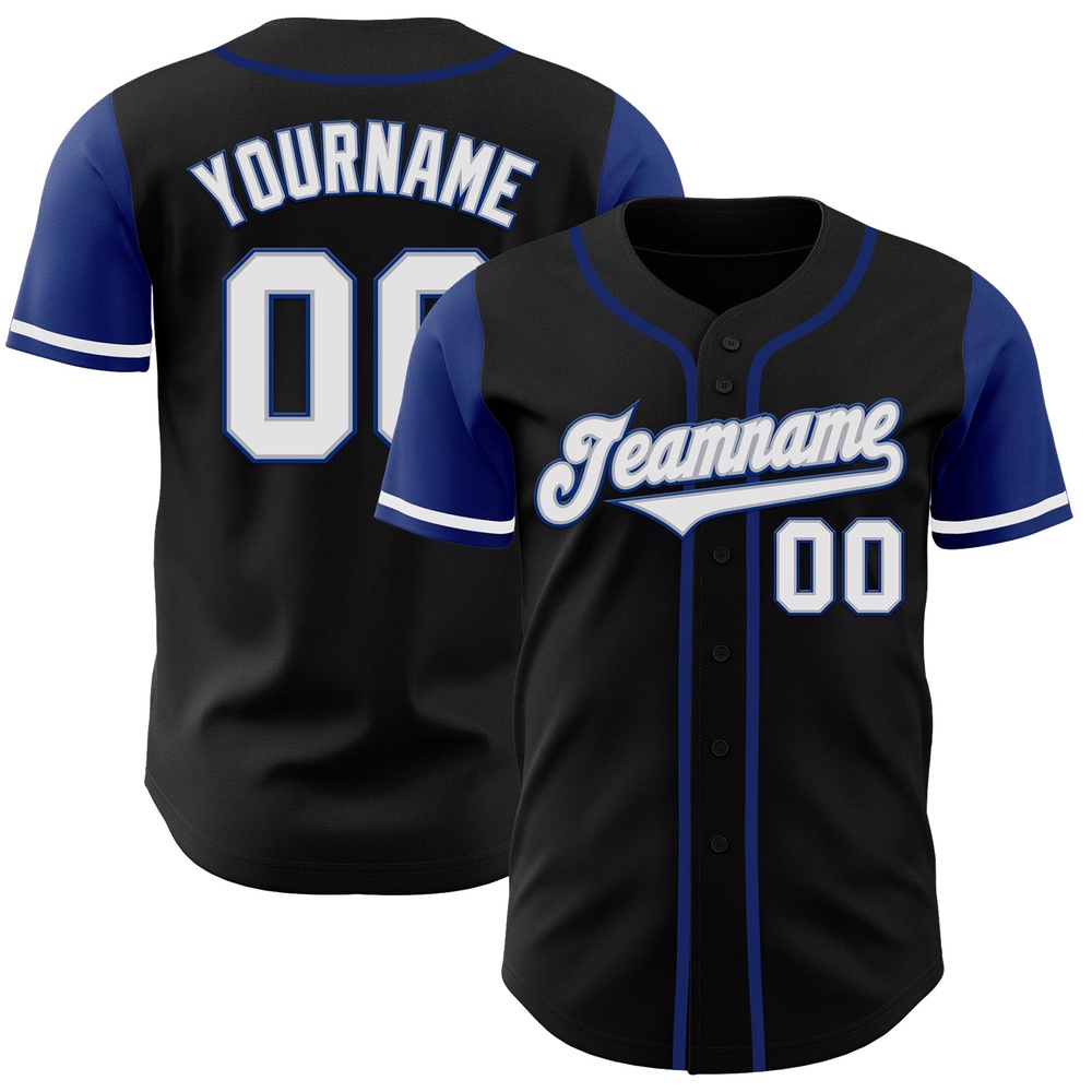 Black White-Royal Authentic Two Tone Baseball Jersey, Custom Baseball Jersey, Personalized Sport Jersey