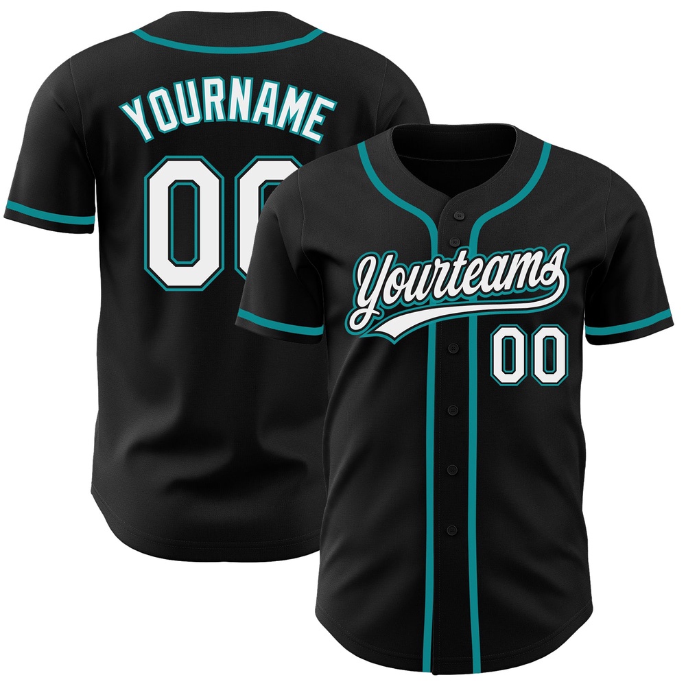 Black White-Teal Authentic Baseball Jersey, Custom Baseball Jersey, Personalized Sport Jersey Black White-Teal Authentic Baseball Jersey, Custom Baseball Jersey, Personalized Sport Jersey