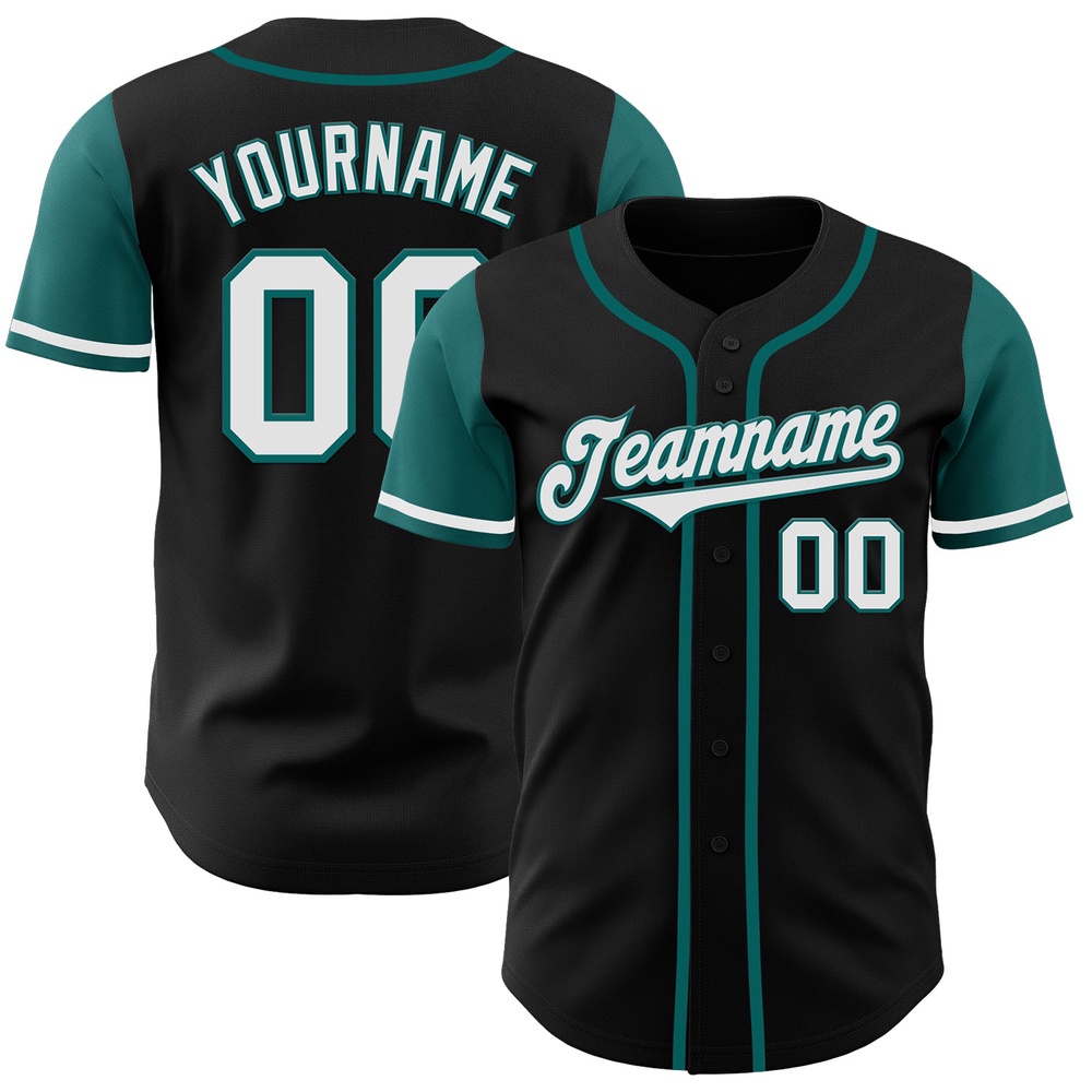 Black White-Teal Authentic Two Tone Baseball Jersey, Custom Baseball Jersey, Personalized Sport Jersey Black White-Teal Authentic Two Tone Baseball Jersey, Custom Baseball Jersey, Personalized Sport Jersey