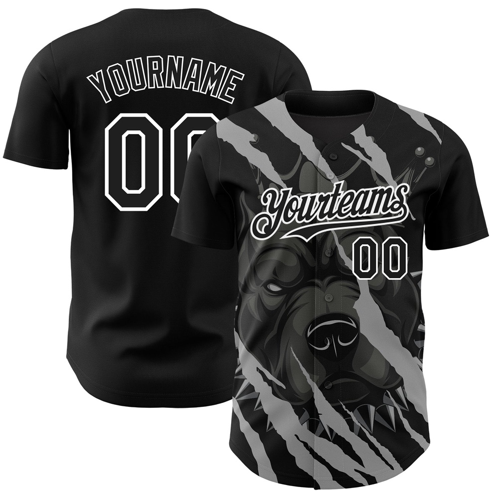 Black White 3D Pattern Design Animal Pitbull Dog Authentic Baseball Jersey, Custom Baseball Jersey, Personalized Sport Jersey Black White 3D Pattern Design Animal Pitbull Dog Authentic Baseball Jersey, Custom Baseball Jersey, Personalized Sport Jersey