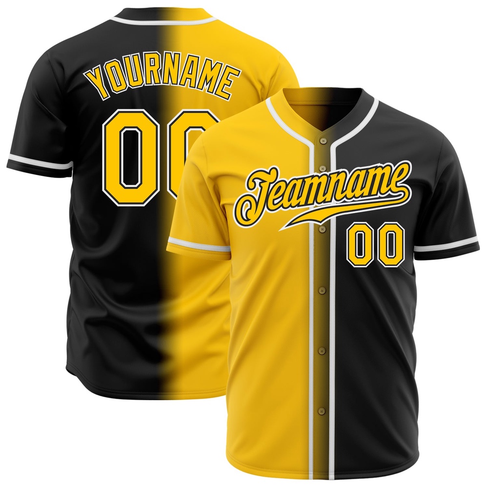 Black Yellow-White Authentic Gradient Fashion Baseball Jersey, Custom Baseball Jersey, Personalized Sport Jersey
