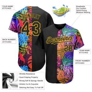 Black Yellow 3D Pattern Design Hawaii Tropical Palm Trees Authentic Baseball Jersey Custom Baseball Jersey 2 mr68nl.jpg
