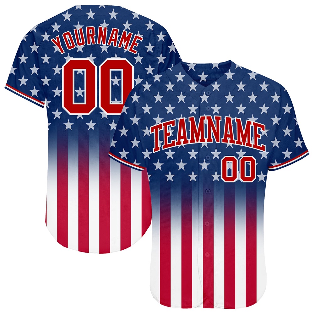 Blue Red-White 3D American Flag Fashion Authentic Baseball Jersey, Custom Baseball Jersey, Personalized Sport Jersey