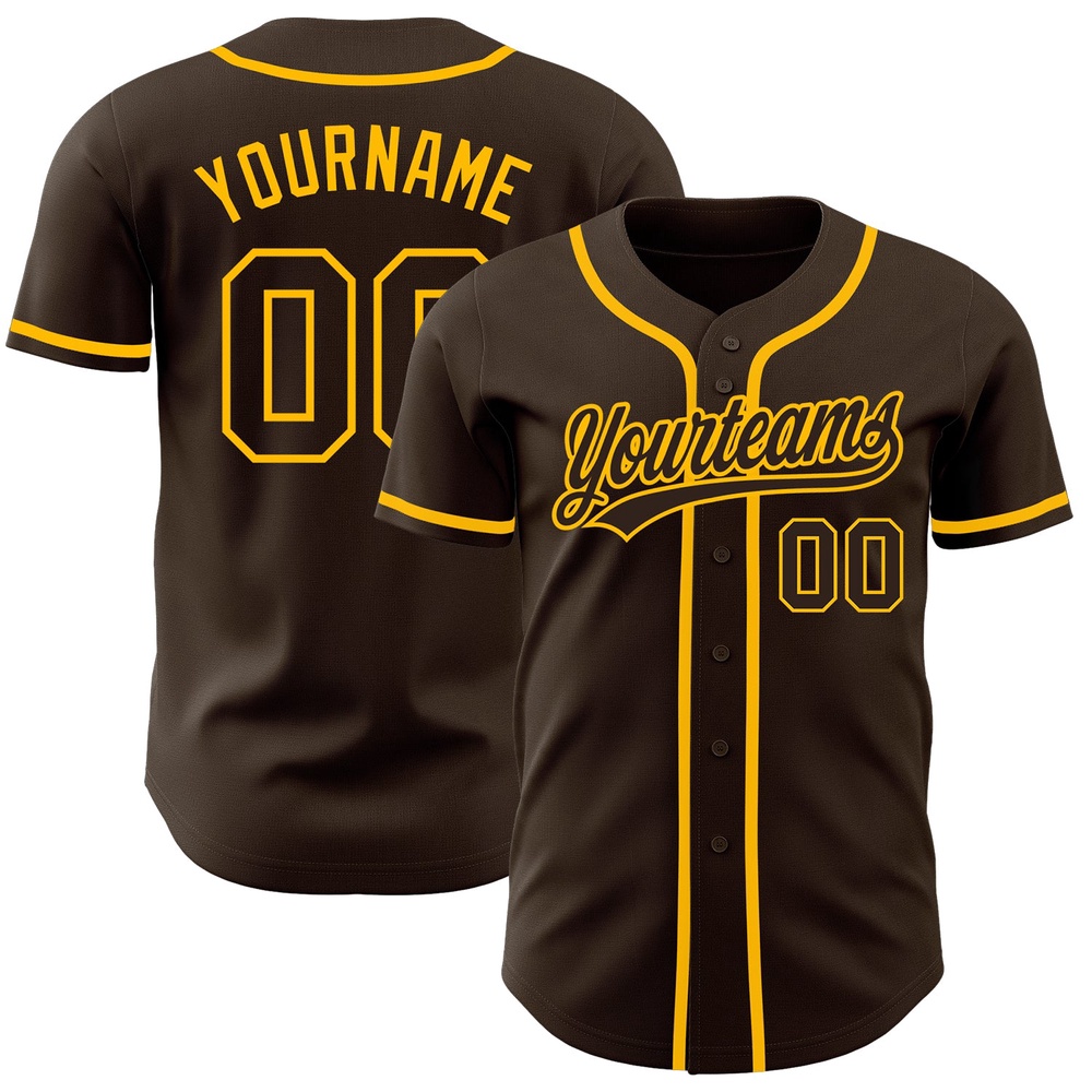 Brown Brown-Gold Authentic Baseball Jersey, Custom Baseball Jersey, Personalized Sport Jersey