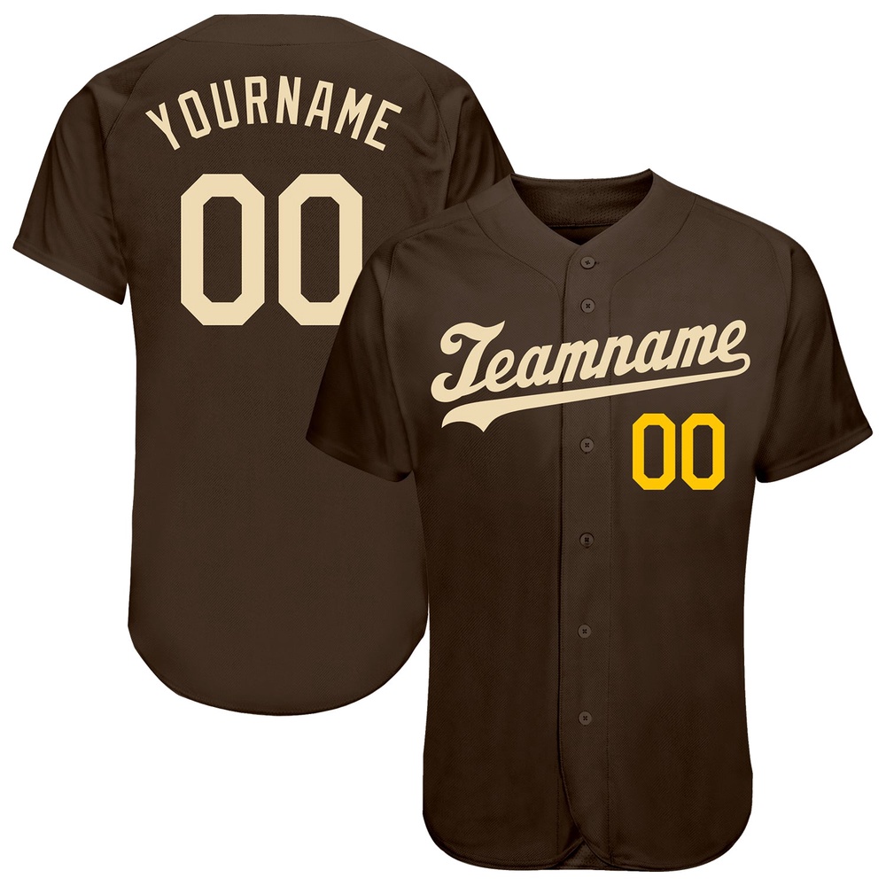 Brown Cream-Gold Authentic Baseball Jersey, Custom Baseball Jersey, Personalized Sport Jersey