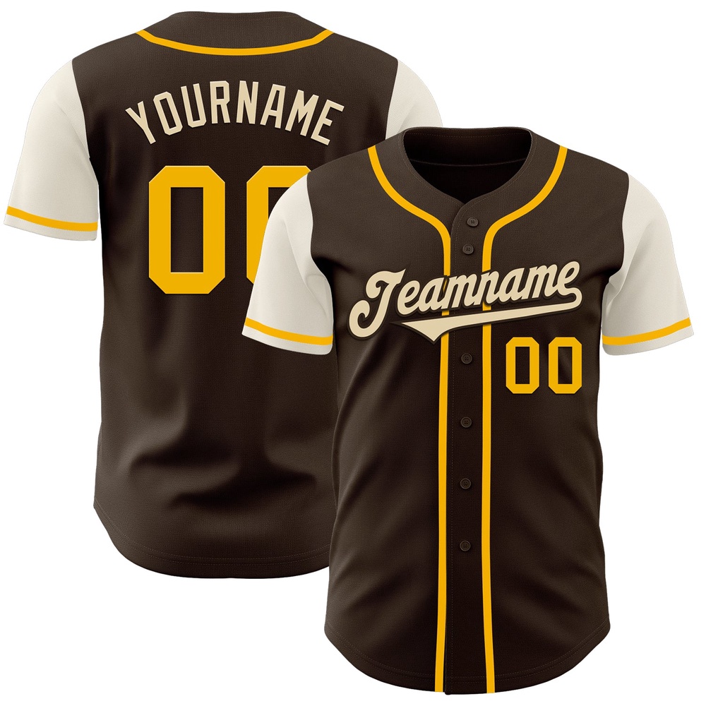 Brown Gold-Cream Authentic Two Tone Baseball Jersey, Custom Baseball Jersey, Personalized Sport Jersey Brown Gold-Cream Authentic Two Tone Baseball Jersey, Custom Baseball Jersey, Personalized Sport Jersey