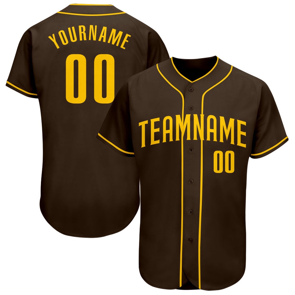 Brown Gold Authentic Baseball Jersey, Custom Baseball Jersey, Personalized Sport Jersey