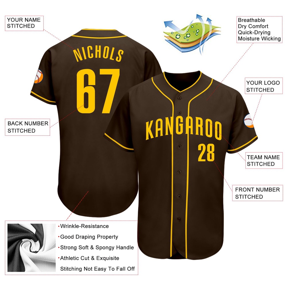 Brown Gold Authentic Baseball Jersey, Custom Baseball Jersey, Personalized Sport Jersey