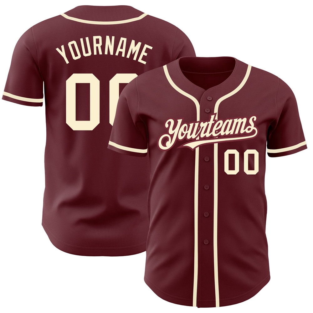 Burgundy Cream Authentic Baseball Jersey, Custom Baseball Jersey, Personalized Sport Jersey