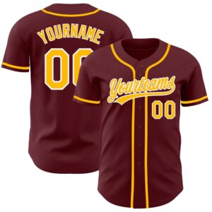 Burgundy Gold-White Authentic Baseball Jersey, Custom Baseball…
