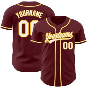 Burgundy White-Gold Authentic Baseball Jersey, Custom Baseball…