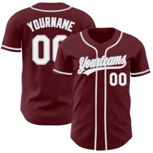 Burgundy White-Gray Authentic Baseball Jersey, Custom Baseball…