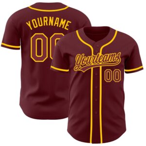 Burgundy Yellow Authentic Baseball Jersey, Custom Baseball…