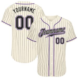 Cream Black Pinstripe Black-Purple Authentic Baseball Jersey,…