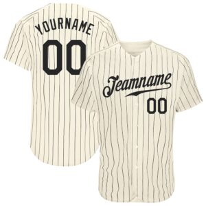 Cream Black Pinstripe Black Authentic Baseball Jersey,…