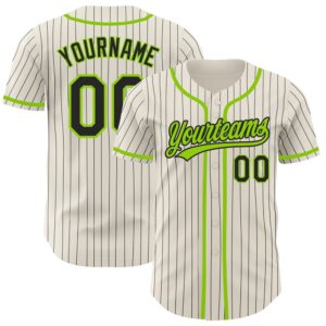 Cream Black Pinstripe Neon Green Authentic Baseball…