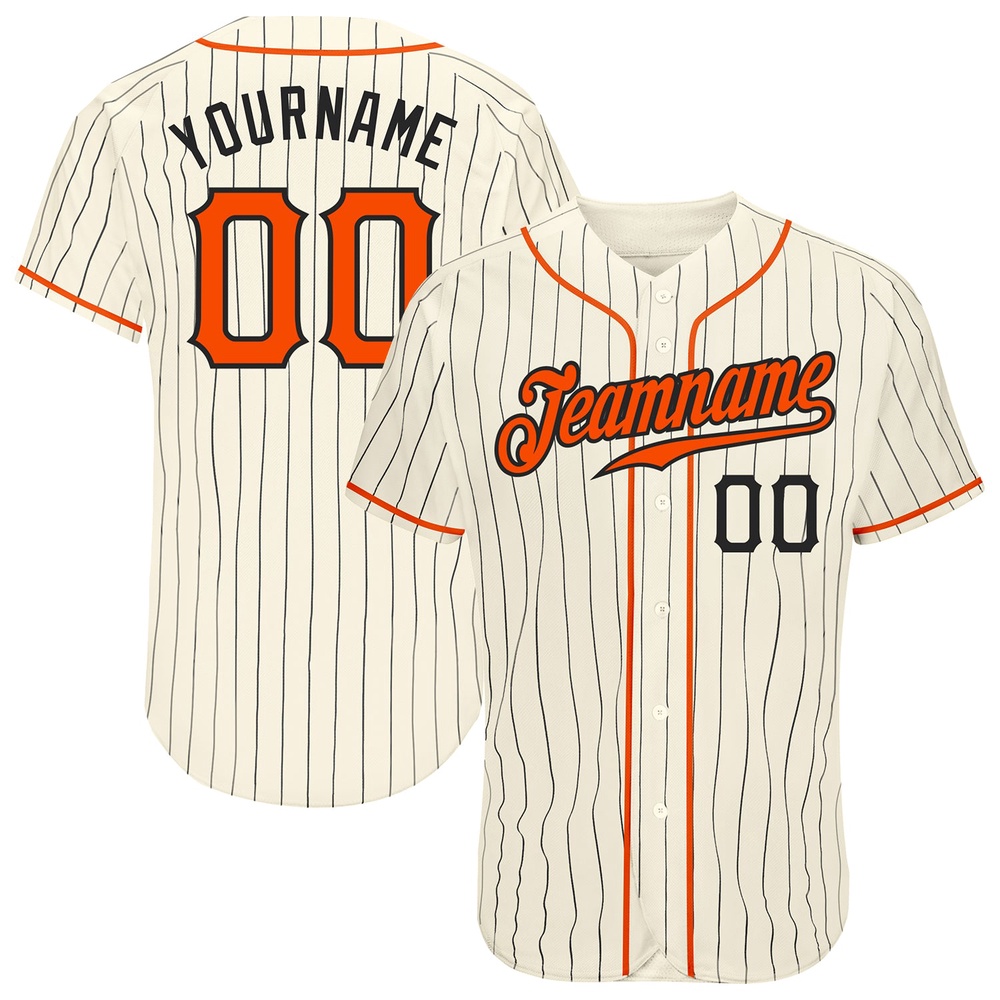 Cream Black Pinstripe Orange-Black Authentic Baseball Jersey, Custom Baseball Jersey, Personalized Sport Jersey