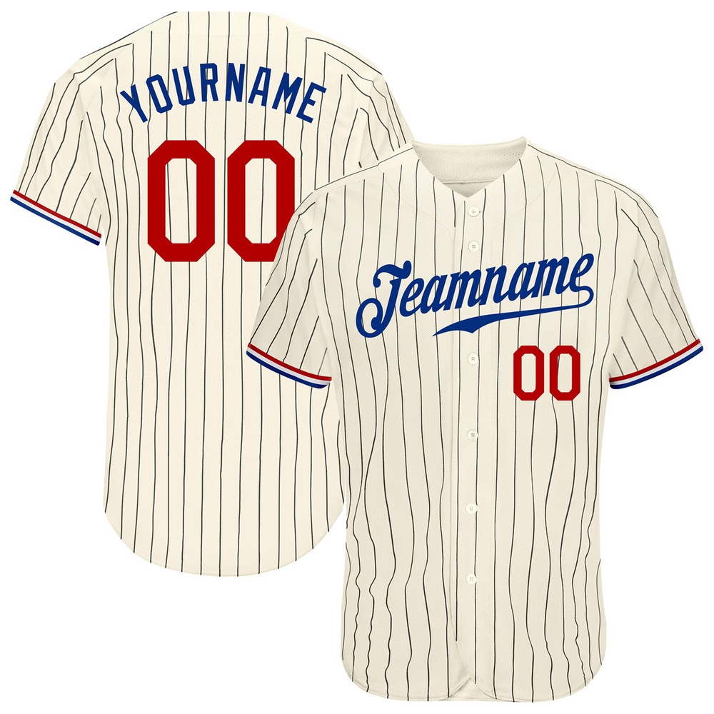 Cream Black Pinstripe Red-Royal Authentic Baseball Jersey, Custom Baseball Jersey, Personalized Sport Jersey