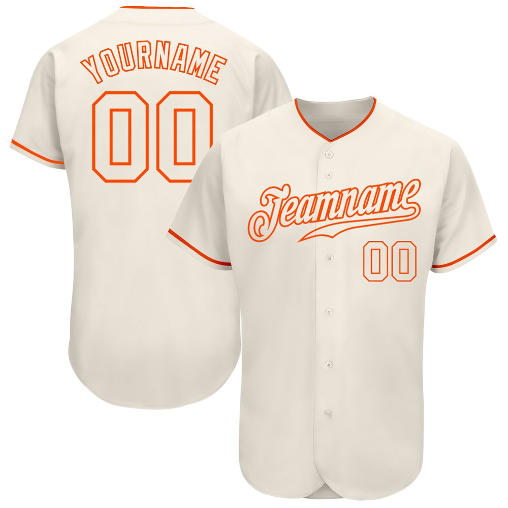Cream Cream-Orange Authentic Baseball Jersey, Custom Baseball Jersey, Personalized Sport Jersey