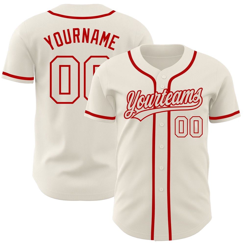 Cream Cream-Red Authentic Baseball Jersey, Custom Baseball Jersey, Personalized Sport Jersey