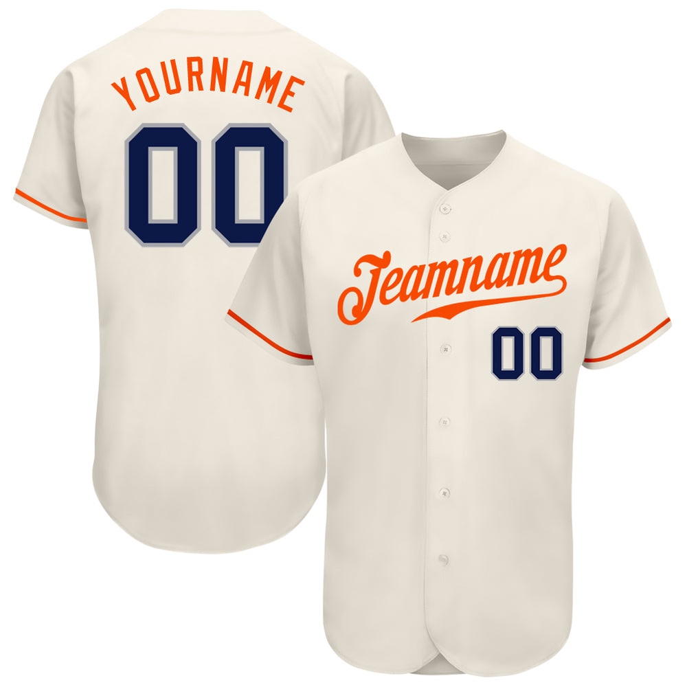 Cream Navy-Orange Authentic Baseball Jersey, Custom Baseball Jersey, Personalized Sport Jersey